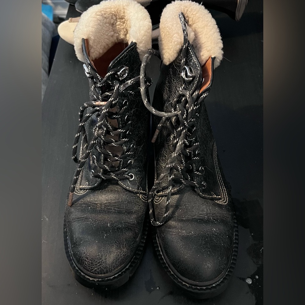 Coach Black Lace Up Boots with Cream Lining